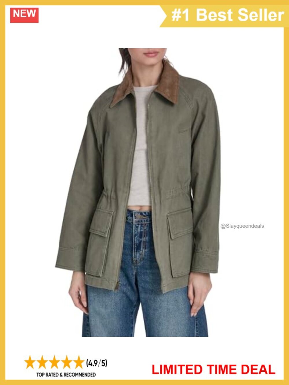 Levi's Women's Collared Cotton Barn Jacket Cinch Waist Zip Pockets